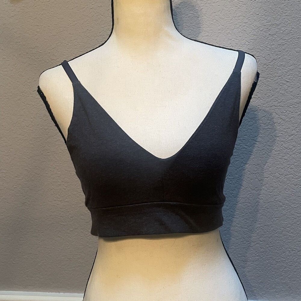 Pact Organic Cotton Everyday Classic V-Neck Bralette Bra Heather Gray S stretch